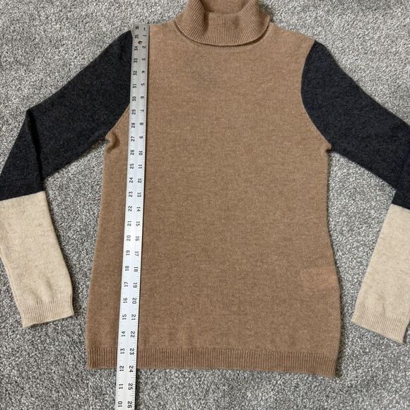 Morgan Taylor Cashmere Sweater Womens Small Turtleneck Colorblock Tan Gray Beige - Picture 9 of 11